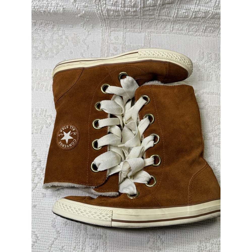 Converse Chuck Taylor All Star Suede Shearling Ribbon Lace Boots Brown Size 8 - Picture 4 of 14